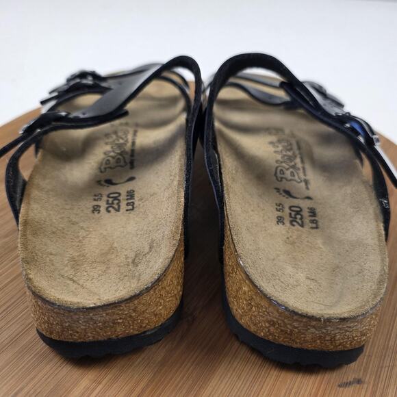 Birki's Sandals Womens Size 8 Black Patent Triple Strap Cork Footbed Shoes - Picture 11 of 13